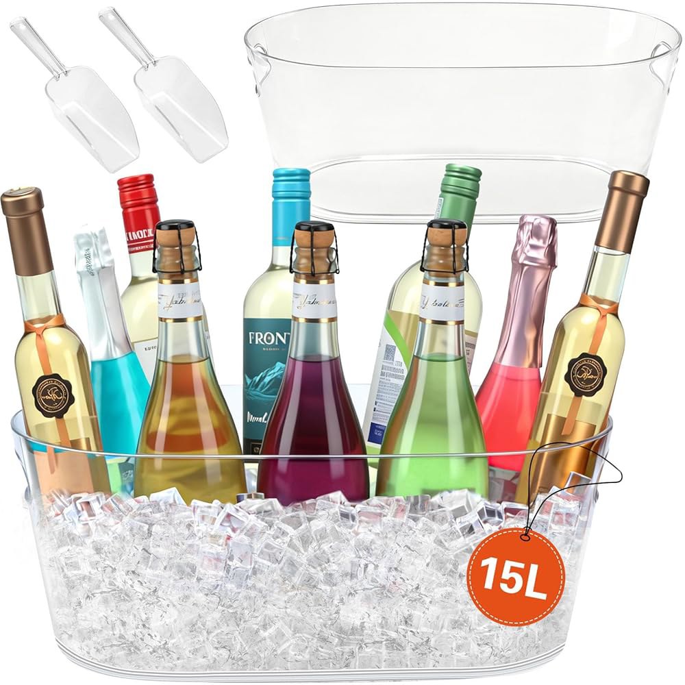 파티용 PCS 아이스 버킷 2개, 대형 15L, 스쿱 포함 4갤런 샴페인 버킷, 샴페인, 맥주, 칵테일용 음료 욕조 미모사 바 용품 - 상품 이미지