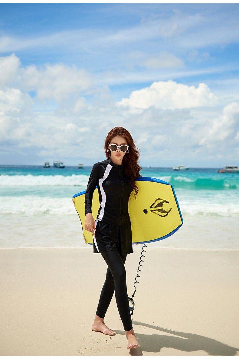 지퍼 서핑 수영복 커플용 긴팔 긴바지 여름용 빠른건조 블랙 + 화이트 트림 M - 상세 이미지 5