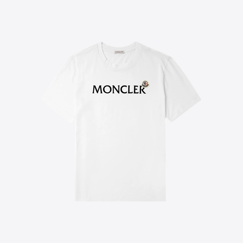 몽클레어 남성 플록 로고 코튼 반팔 티셔츠 화이트 8C00036 8390T 001 - 상품 이미지