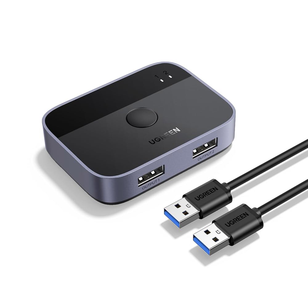 UGREEN USB 3.0 스위치 2 in Out, 키보드와 마우스 프린터 스캐너 웹캠을 공유하는 스위처 컴퓨터, 컴퓨터 2대용 스플리터, 케이블 2개가 있는 포트 셀렉터 2개 - 상품 이미지