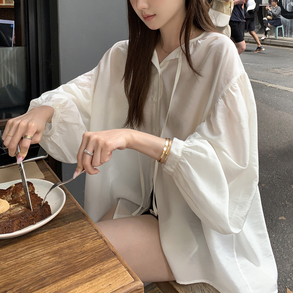 G127081_루즈핏 셔링 벌룬블라우스 빅사이즈셔츠 - 상세 이미지 3