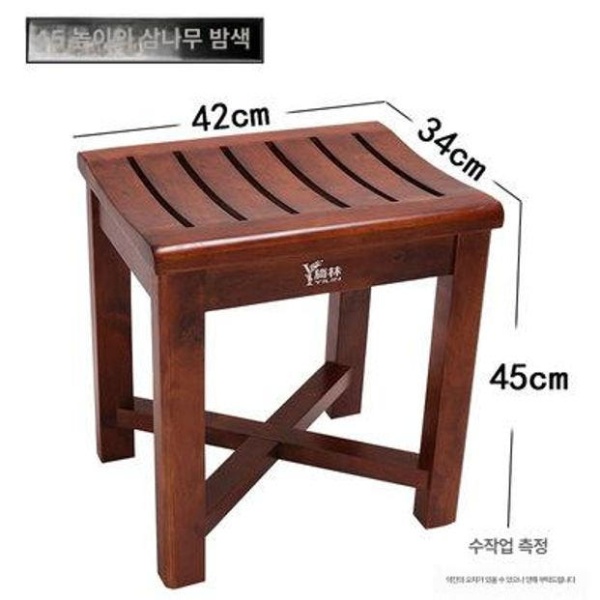 프리미엄 나무 다용도 욕실 벤치 화장실 원목 스툴 밤나무 이중 풀 소형 35cm - 상세 이미지 3