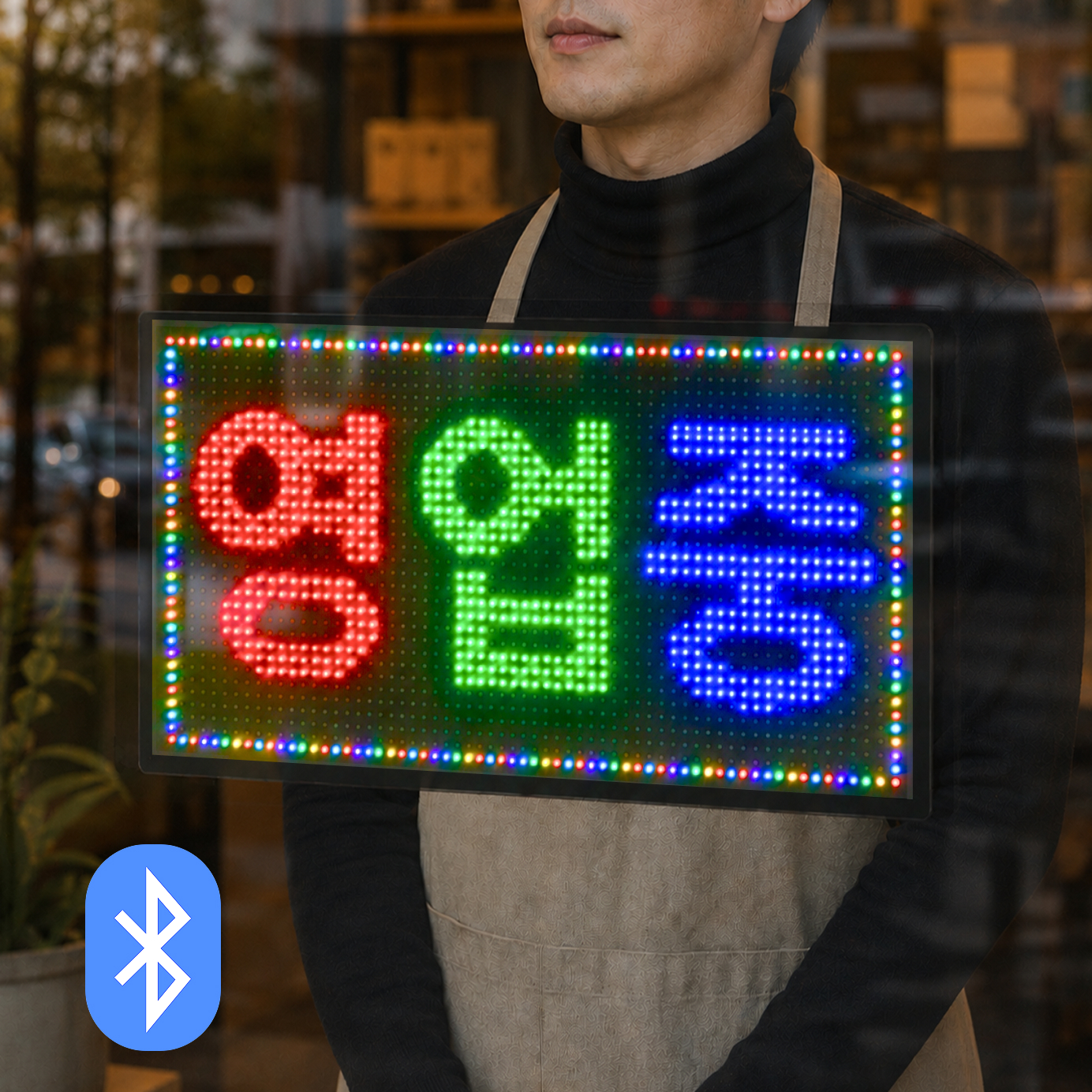 밀착전광판 붙이는 미니 LED 전광판 블루투스 광고판 영업중 매장 C2 35x20cm
