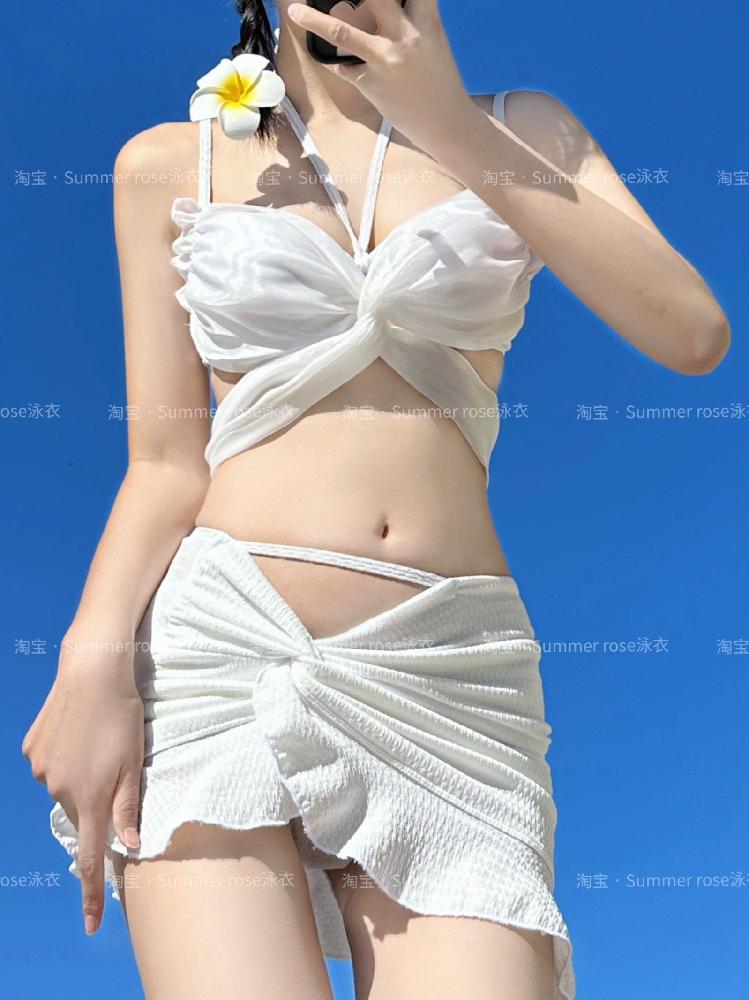 워터파크 스플릿 가늘게 여자 모여 달콤한 끈 휴가 체형커버 욕망 수영복 원피스 원피스수영복 흰 나비 M - 상세 이미지 2
