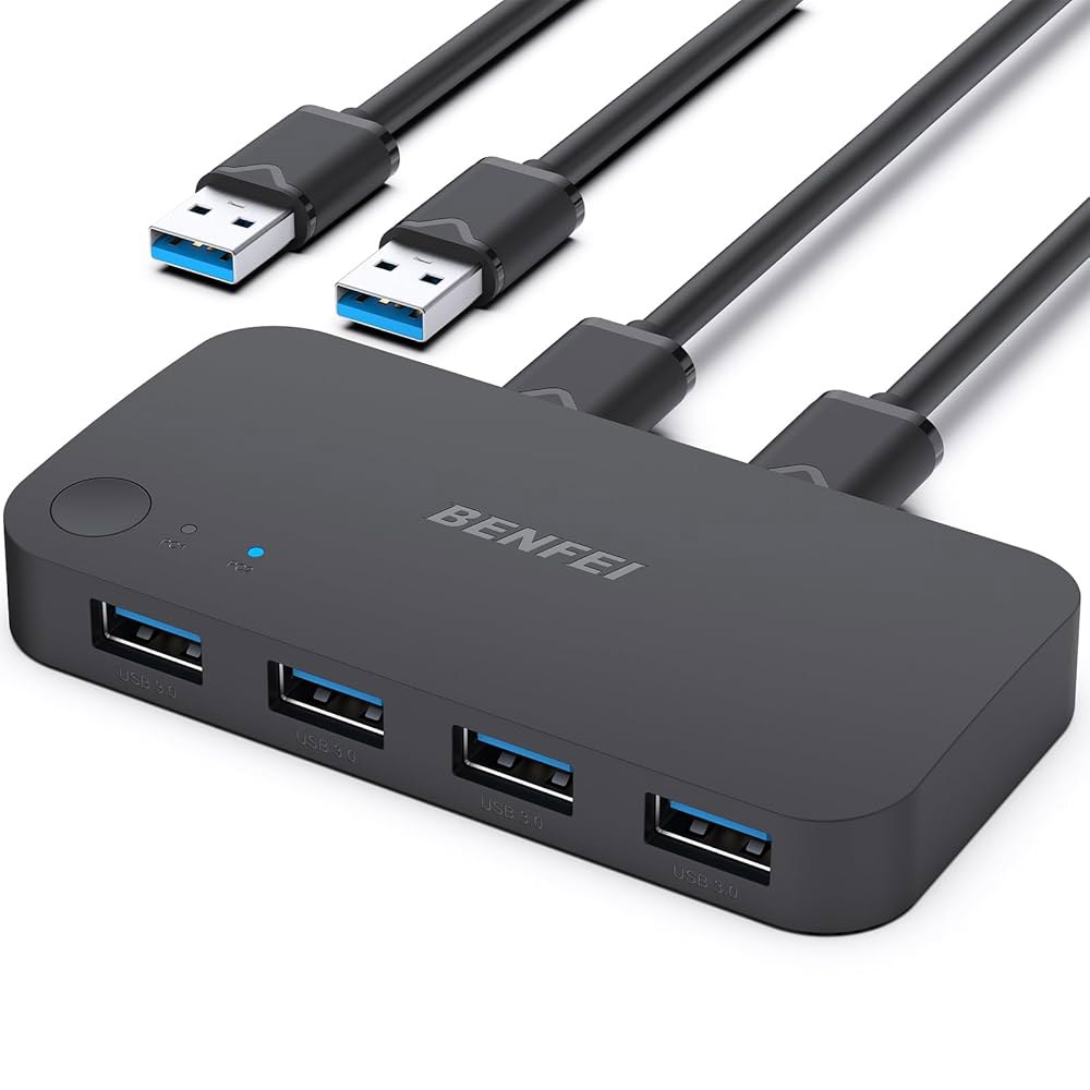 BENFEI USB 3.0 스위치, 스위치 2 컴퓨터, PC, 마우스, 키보드, 프린터, 스캐너, Windows, Mac, Linux와 호환되는 KVM 선택기 4대 공유 - 상품 이미지
