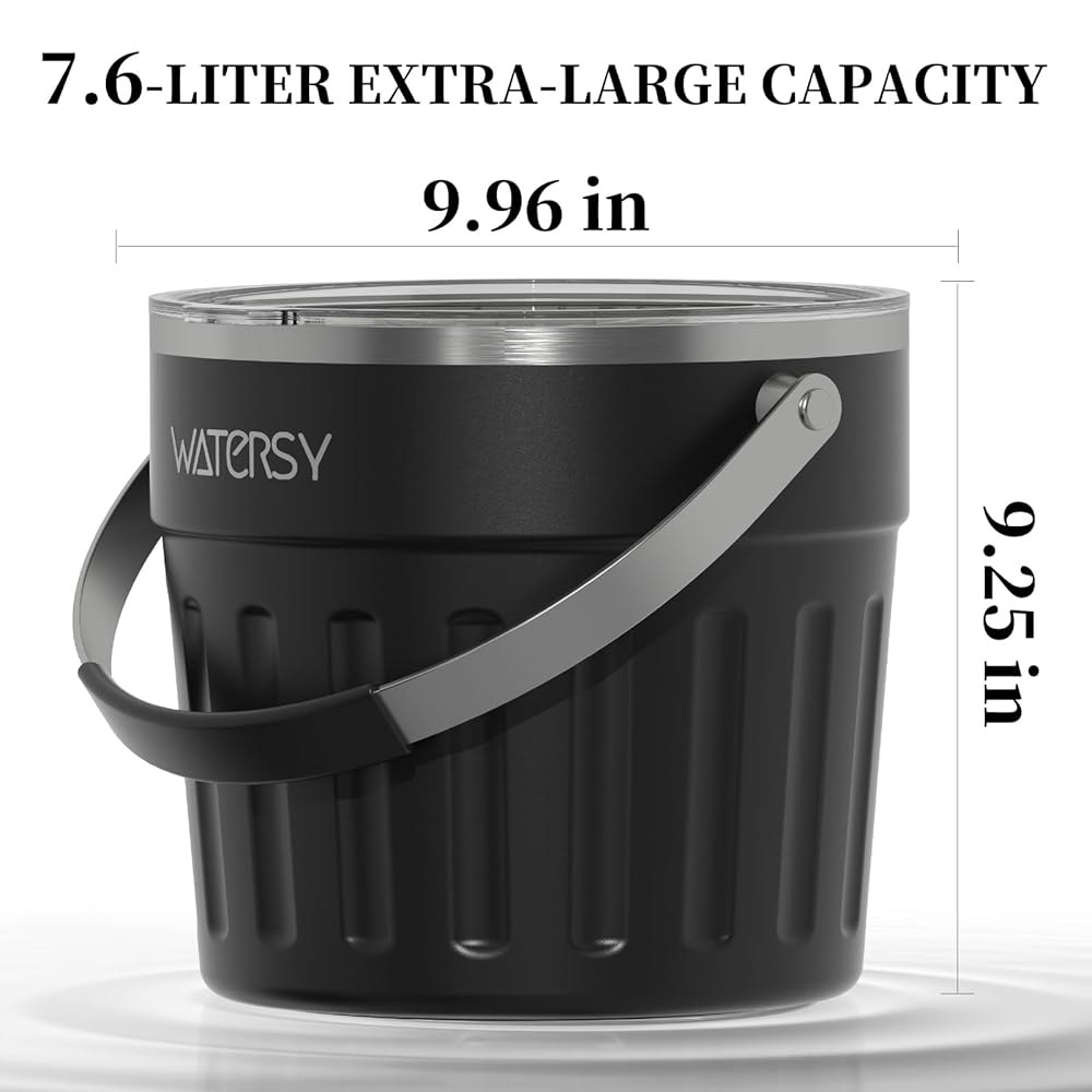 뚜껑, 스쿱, 아이스 통 월 진공 스테인리스 스틸, 블랙 포함 WATERSY 단열 버킷 8쿼트/7.6리터  Black - 상세 이미지 3