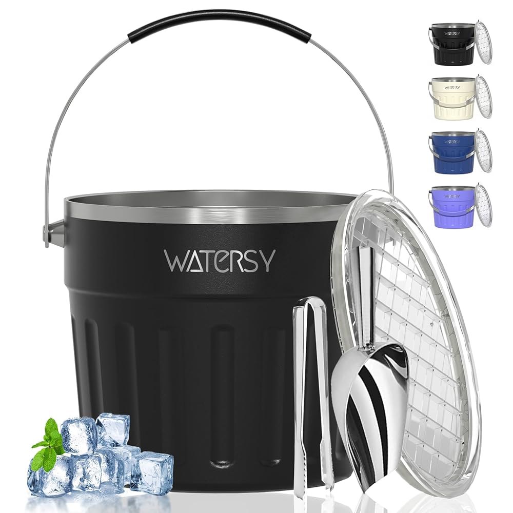 뚜껑, 스쿱, 아이스 통 월 진공 스테인리스 스틸, 블랙 포함 WATERSY 단열 버킷 8쿼트/7.6리터  Black - 상품 이미지