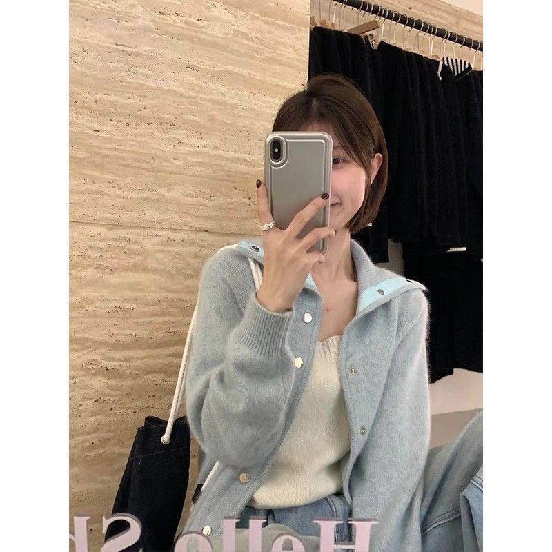 뽀글이 시스루 자주색 볼레로 숏 터틀넥 가디건 라쿤 긴팔 볼레로가디건 숏가디건 여름가디건 - 상세 이미지 3