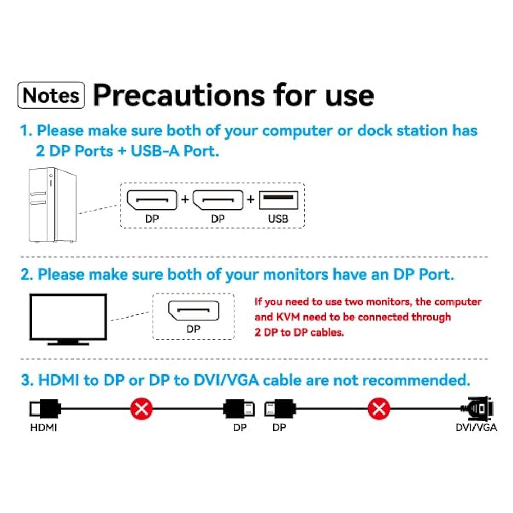 8K@60Hz 디스플레이포트 KVM 스위치 2 모니터 컴퓨터 4K@120Hz USB3.0 듀얼 PC 공유 화면 2개와 USB 케이블 2개가 있는 키보드 마우스 프린터 및 U 디스크 - 상세 이미지 2