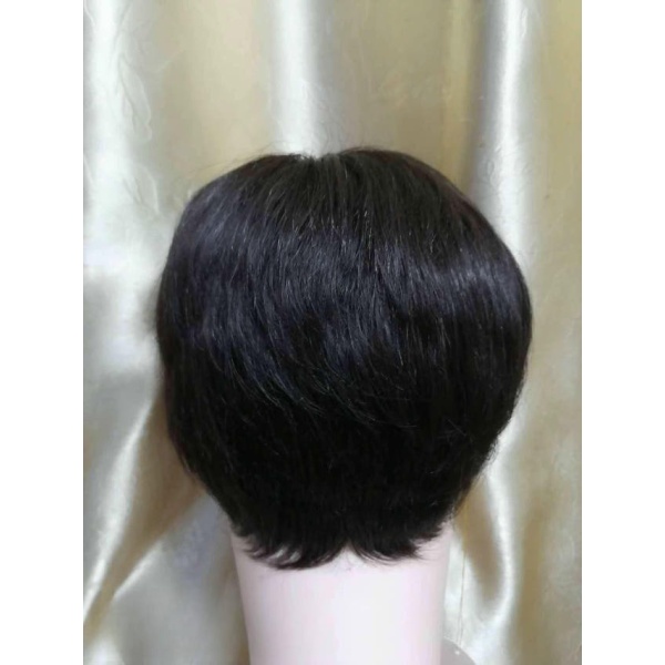 프리미엄 인모 내추럴블랙 짧은머리 통가발 남성 통기성 중년용 스몰 51-53 - 상품 이미지