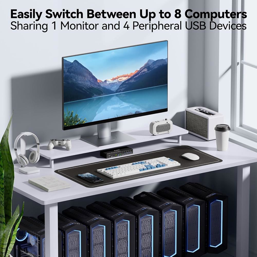 8포트 디스플레이포트 KVM 스위치 4K@60Hz EDID 시뮬레이션, 8대의 컴퓨터용 USB 3.0 DP 공유 1개 모니터 및 4개의 장치, 오디오 RS232, 유선 리모컨, - 상세 이미지 2