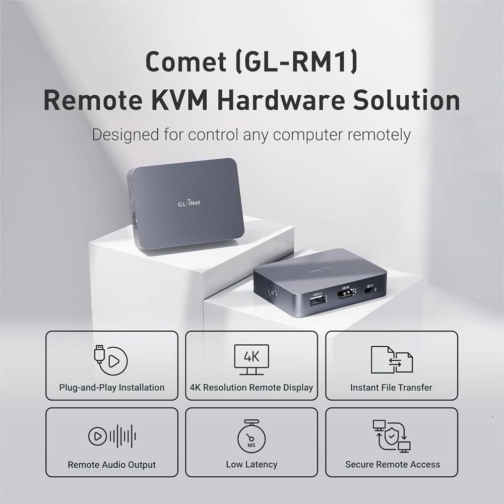 GL.iNet Comet (GL-RM1) 인터넷을 통한 원격 KVM, 4K@30Hz 테일스케일 지원, 키보드, 비디오, 마우스, BIOS 제어를 OS 설치, 홈 오피스, 데이터 - 상세 이미지 2