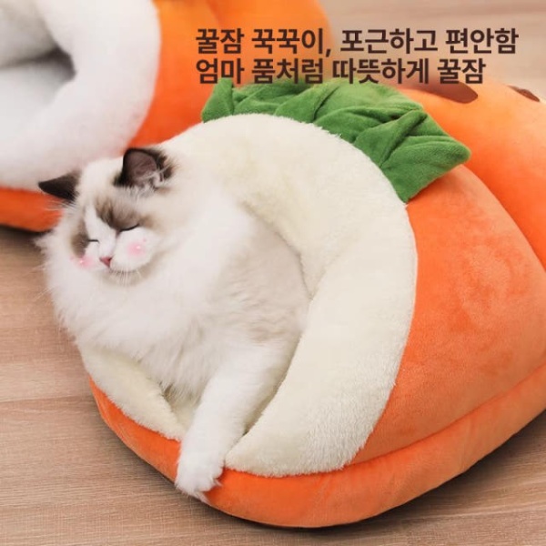 포근한 애견 애완동물 단열 고양이 난방 겸용 집 숨숨집 실내용 1단계 두꺼운 당근 M 4.0kg 이하 - 상세 이미지 2