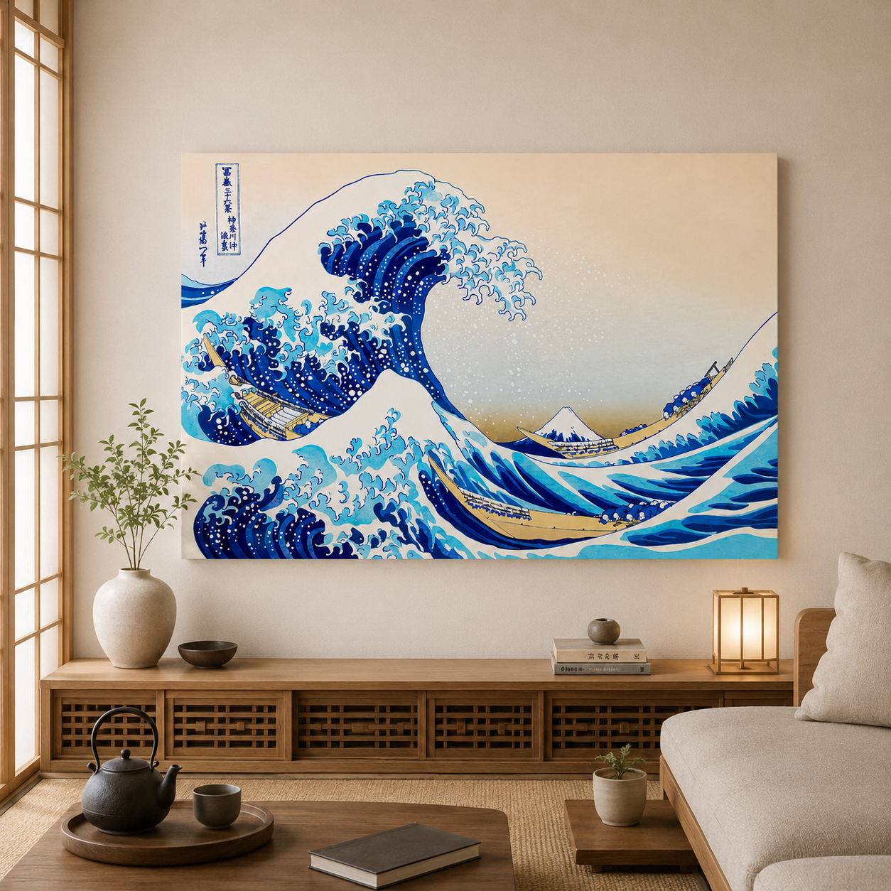 호쿠사이 파도 그림 액자 일본 명화 A3 캔버스 동양화 - 상품 이미지