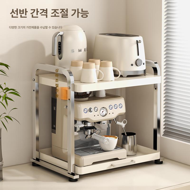 전자레인지 수납선반 화이트 32cm 주방 거치대 밥솥 냄비 슬라이드 정리 수납장 - 상세 이미지 2