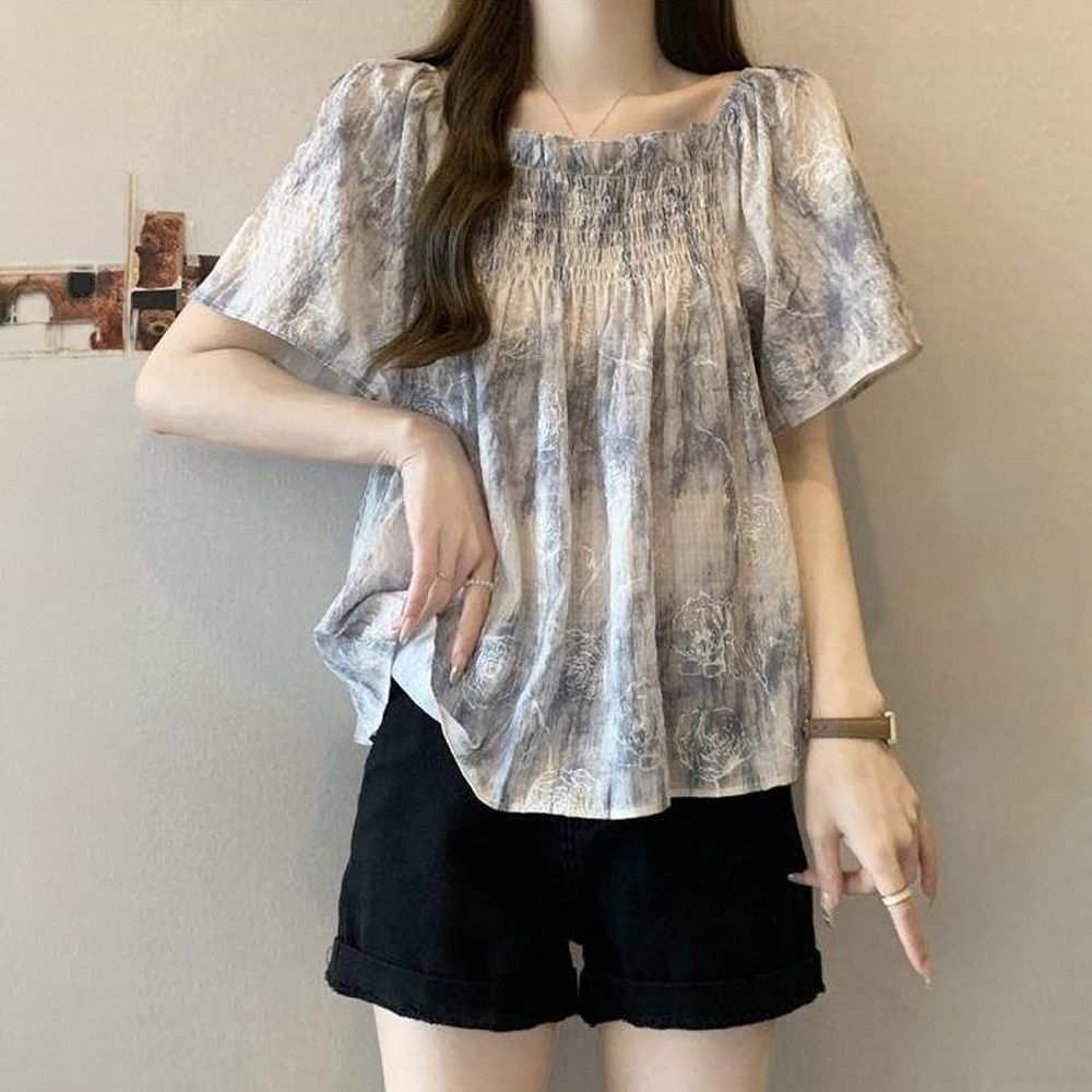 쉬폰 반팔 블라우스 여름 데일리 시원한 디자인 레이스 오피스 - 상품 이미지