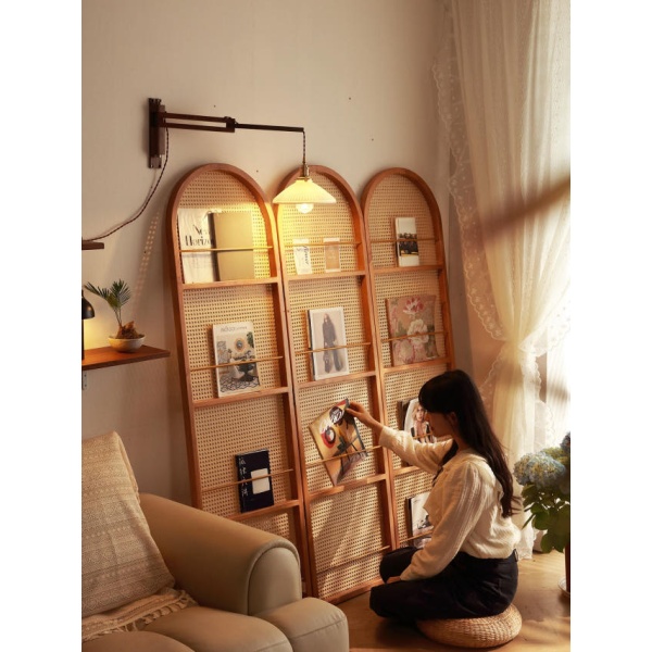 고급 이동식 식물 파티션 접이식 병풍 칸막이 책꽂이 호두색 월넛 3단 - 상세 이미지 5
