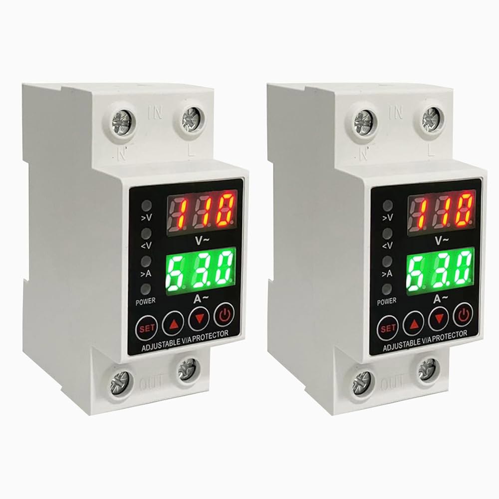 Aeliusine 63A 스마트 전압 보호기 110V 220V, LCD 디스플레이, 보호 오버/언더 조절 가능, DIN 레일 마운트, 2팩 63A 1pcs - 상품 이미지