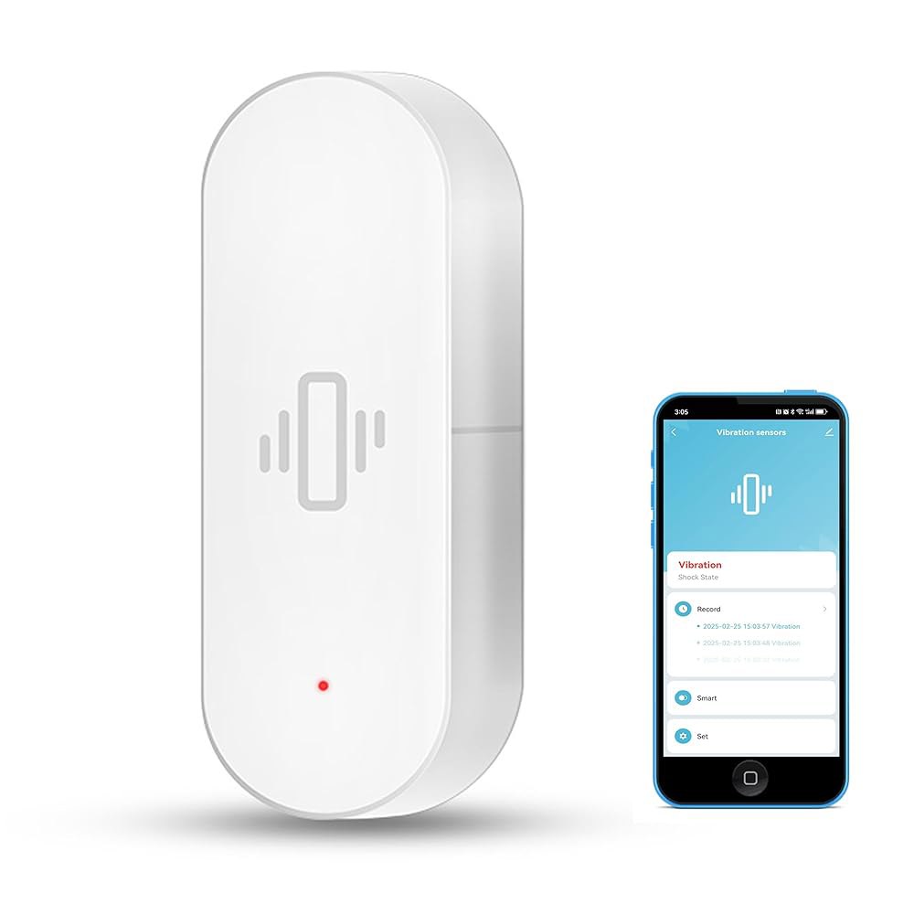 스마트 진동 센서 무선 유리 깨짐 감지기, 앱 알림 기능이 있는 WiFi 도어 센서, 조절 가능한 감도, 알람 시스템 및 홈 자동화를 위한 센서(1팩) 1-Pack - 상품 이미지