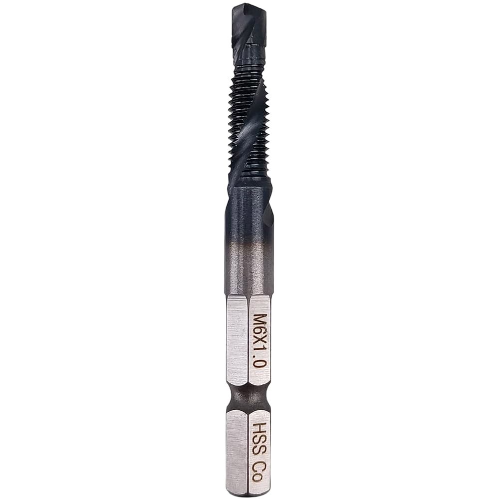 Hymnorq 콤비네이션 탭 앤 드릴 비트 - TIAIN 코팅, M35 코발트 스틸, 118 스플릿 포인트, M6 x 1mm 스레드, 1/4인치 헥스 섕크, 스테인리스 스틸과 같은 - 상품 이미지