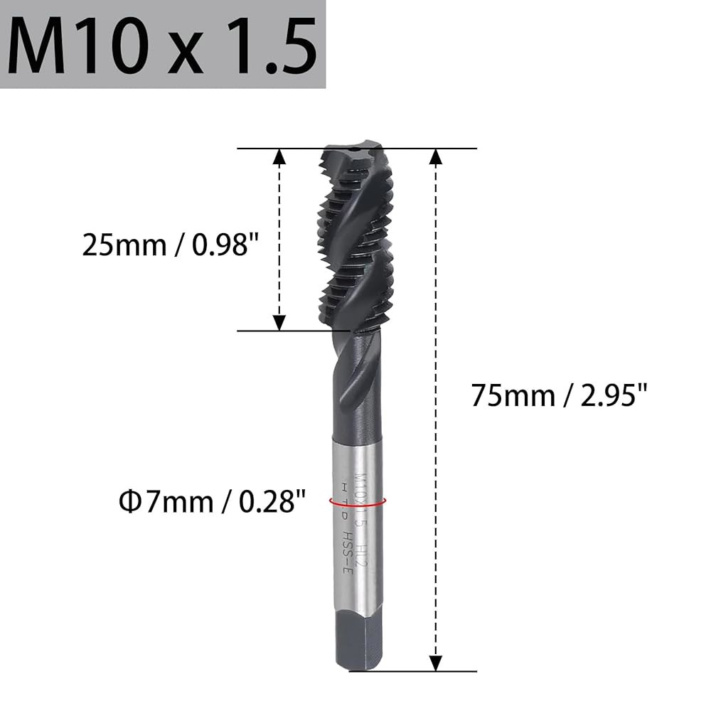 르페브니 M10 x 1.5 스레드 탭 드릴 비트 머신 탭, 나선형 플루트 미터법 HSS 질화 코팅 H2 공차, 2PCS M4 2PCS - 상세 이미지 2