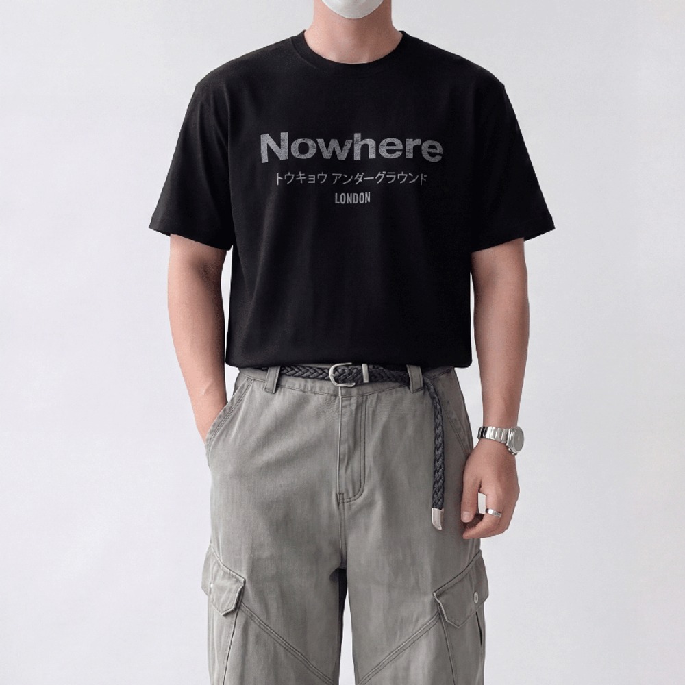 남자나염반팔티 피그먼트오버핏크롭반팔티 - 상품 이미지