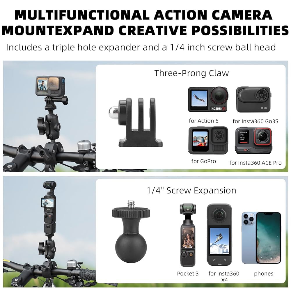 Insta 360 X4 X5용 BRDRC 모터사이클 마운트, Insta360 X5 X3 X2 ONE용 59인치 보이지 않는 셀카봉 번들 키트, DJI OSMO 360용, GoPro - 상세 이미지 2