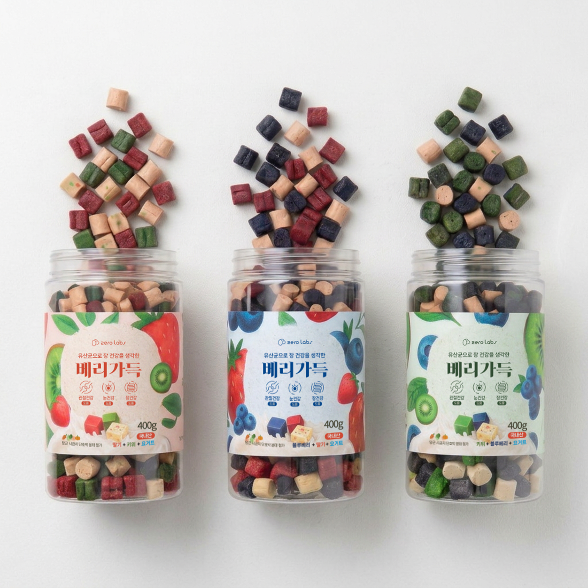 제로랩스 베리가득 블루베리+딸기+요거트 400g외 2종 국내산강아지 영양간식 유산균 비타민져키 기능성 케어 강아지 화식 간식 - 상품 이미지