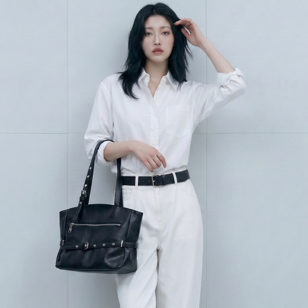 [먼슬리무드] 벨로나 클래식 숄더백 (2색상) 데일리 직장인가방 가죽 블랙 - 상세 이미지 4