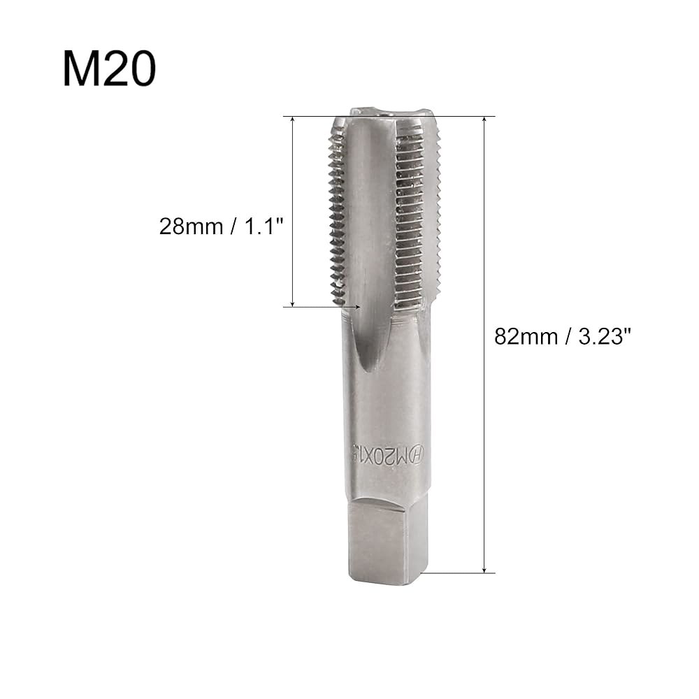 uxcell 메트릭 핸드 탭 M20 스레드 1.5 피치 4 스트레이트 플루트 H2 합금 공구 스틸 바텀 및 테이퍼 나사 세트 탭핑 1쌍 수리 M14 x 1.5 - 상세 이미지 2