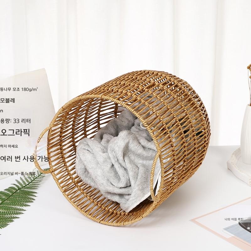 등나무 세탁 바구니 빨래 수납함 빨래통 밝은색 30x41cm - 상세 이미지 4