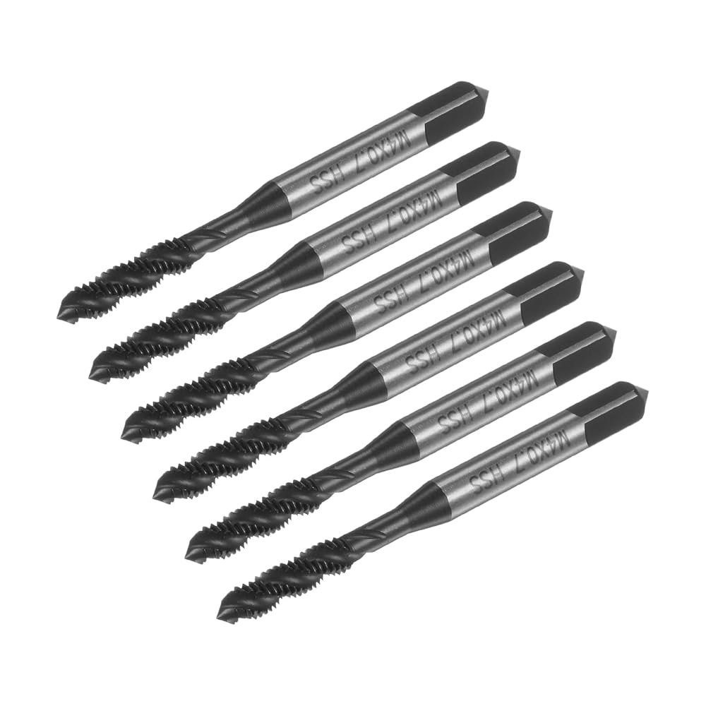 uxcell 6pcs 미터법 나선형 플루트 나사산 탭, M4 x 0.7 H2 기계 수리를 위한 질화물 코팅 6542 고속 강철 탭 도구 M4 x 0.7 - 상품 이미지