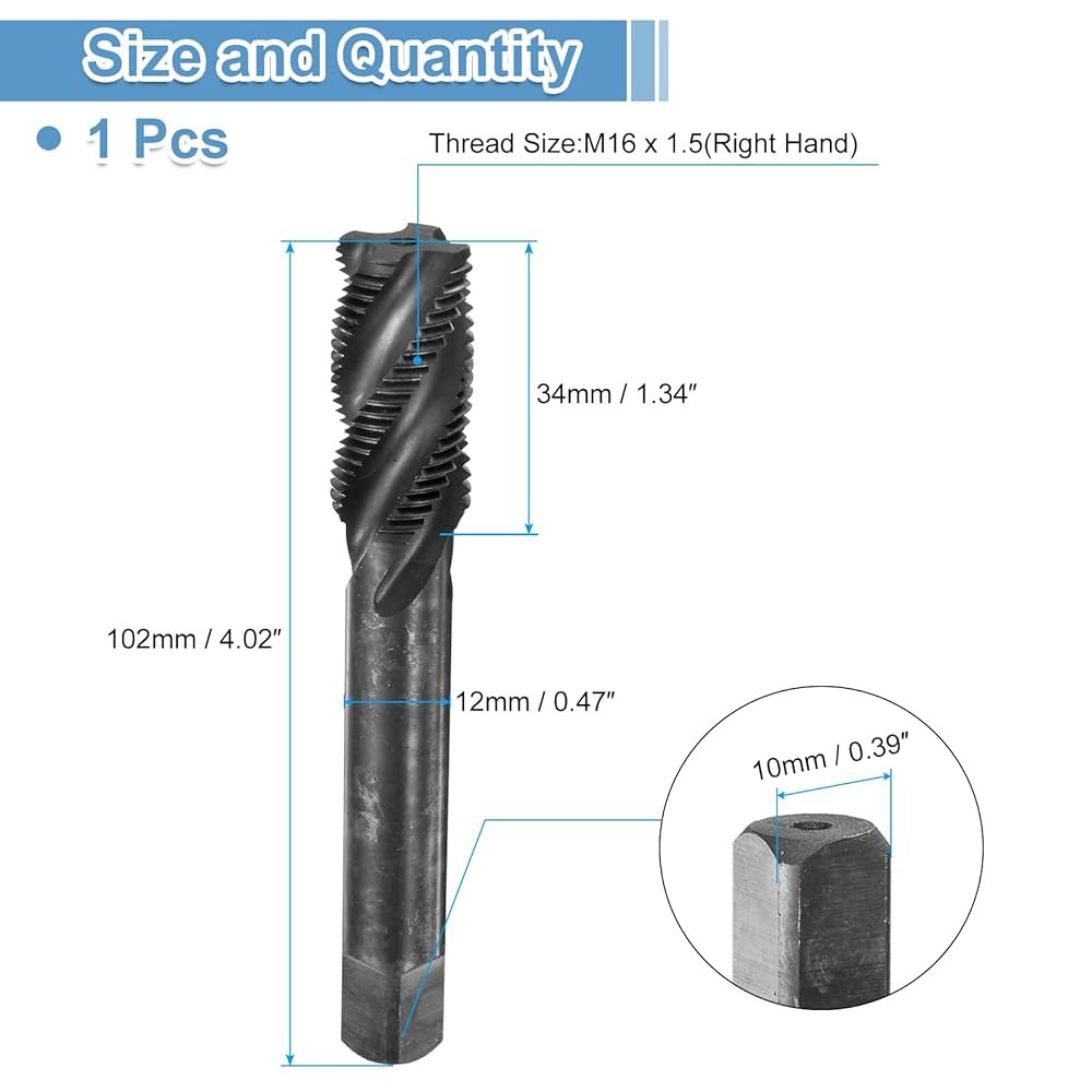 uxcell 스파이럴 플루트 스레드 탭 M16 x 1.5 H2 미터법 기계 비트, 질화 코팅 나사 수리 도구, M2 고속 강철(HSS) M8 x 1 H2 - 상세 이미지 2