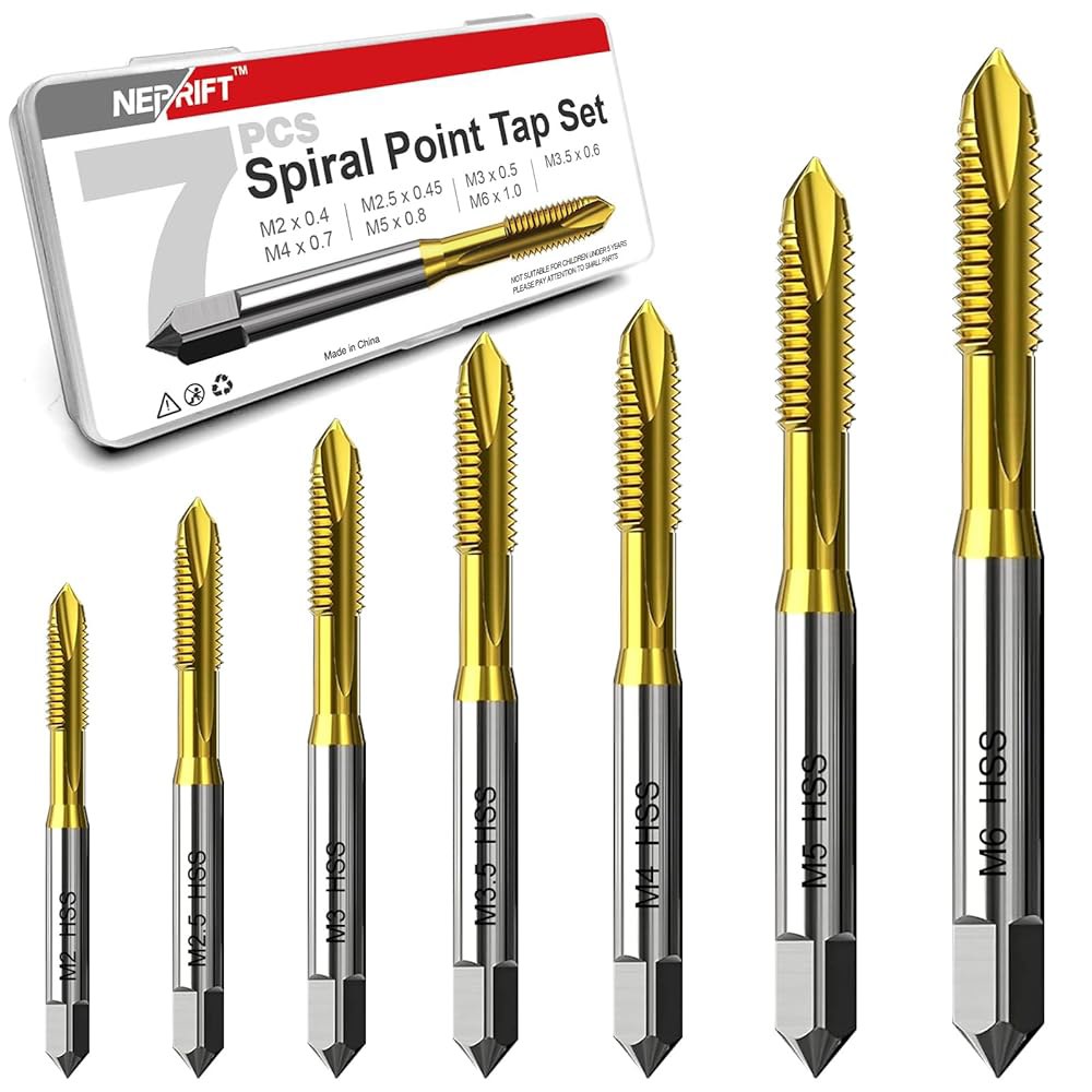 7pcs 나선형 포인트 탭 세트 M2.5 M3.5 M4 M5 M6, 티타늄 코팅 고속 강철 6542 금속 가공 및 정밀 수리용 기계 나사산 도구 - 상품 이미지