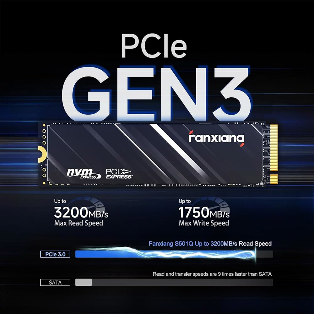 판샹 S501Q SSD 1TB PCle 3.0x4 내장 솔리드 스테이트 드라이브, NVMe M.2 2280 노트북 및 PC 데스크톱용 SLC 캐시 3D NAND 최대 3200MB/ - 상세 이미지 2