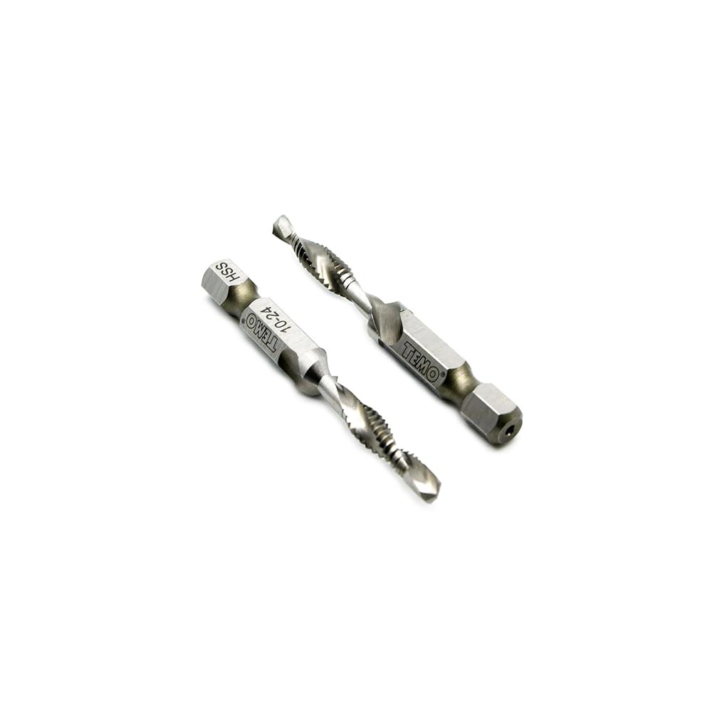 TEMO 2 PC 10-24 조합 드릴 및 탭 다중 사용 디버 카운터싱크 헥스 비트 2pc bright 1/4/-20 - 상품 이미지