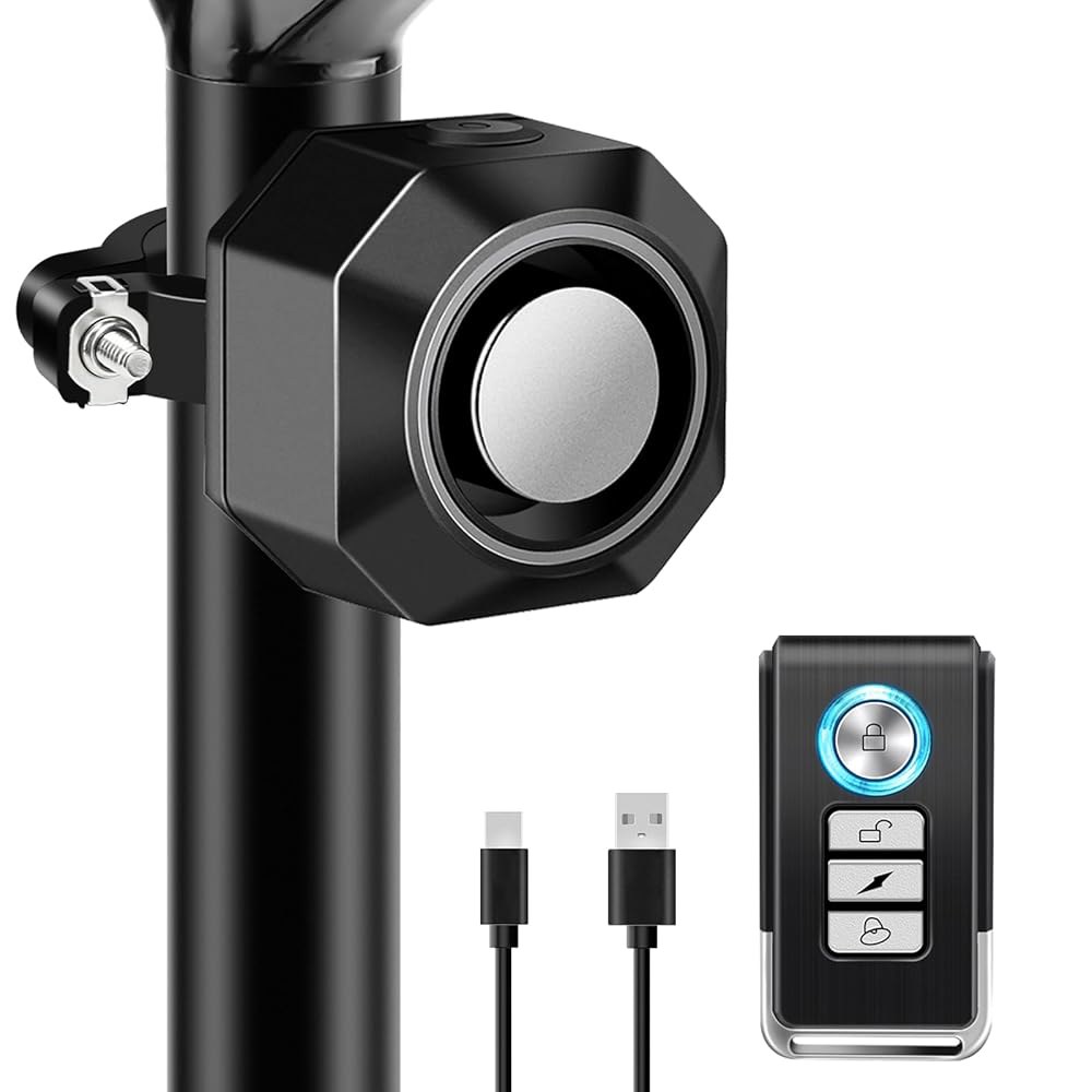 나인 자전거 알람 USB 충전식 마운트, 원격 알람, 방지 무선 진동 모션 센서 110dB 차량 트레일러 모터사이클 IP65 방수 기능 제공 Seatpost Mount - 상품 이미지
