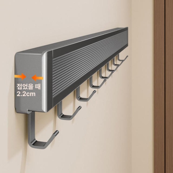 세련된 벽부착 욕실 수납 접착식 선반 정리 다용도 틈새 팬텀 나이트 블랙 44cm 6개후크 - 상세 이미지 3