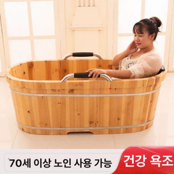프리미엄 반신욕기 좌식 편백 자쿠지 목욕통 간이 편백나무 펜션용 양면 포함 100길이x64너비x50높이 - 상세 이미지 5