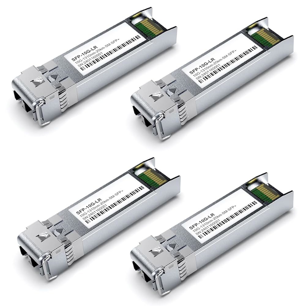 4Pack SFP+ 10GBase-LR LC 모듈, 싱글모드 1310nm, Cisco SFP-10G-LR용 SMF 듀얼 광섬유 트랜시버, 유비쿼티 유니파이 UF-SM-10G, 메라 - 상품 이미지