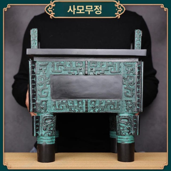 고급 풍수 재물운 조각상 청동 황동 집들이 선물 잉어 높이 20cm 블랙 베이스 블루 받침대 포함 - 상세 이미지 4
