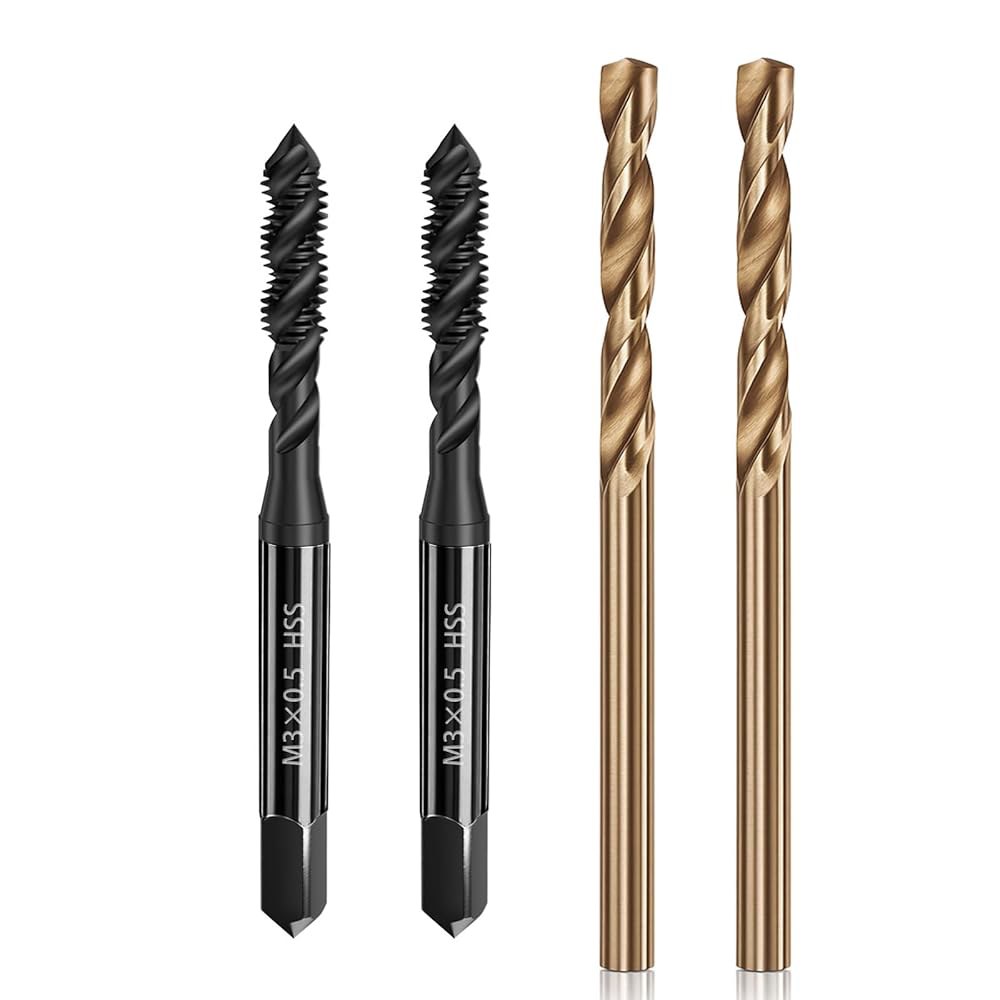 사이프 미터법 탭 및 드릴 비트 세트, 2Pcs M3 0.5 HSS 6542 나선형 플루트 스레드 2.5mm M35 트위스트 코발트 기계 나사 스레딩 도구 - 상품 이미지