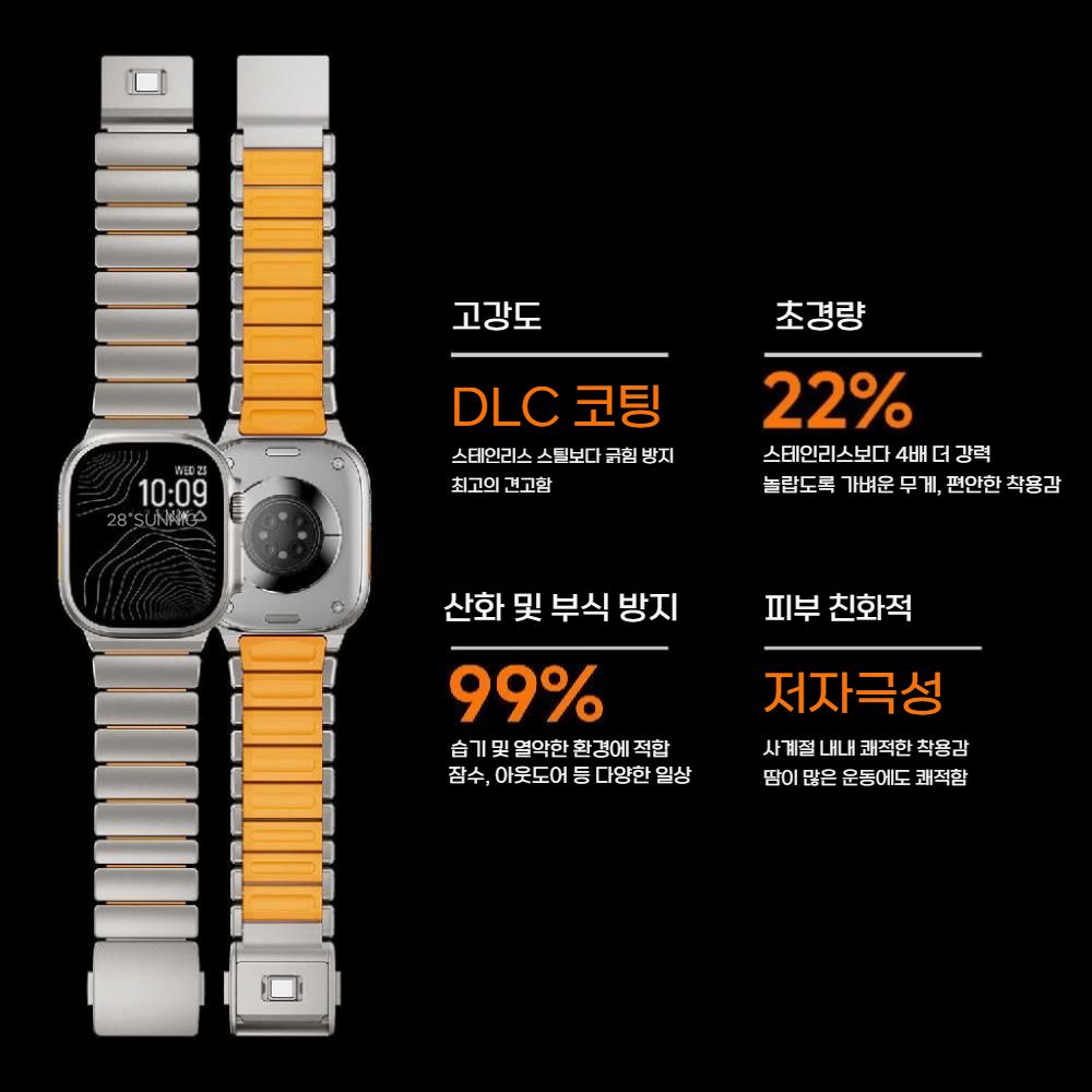 애플워치11 울트라3 SE3 스트랩 메탈 티타늄 2컬러 실리콘 자석 버클 밴드 이미지 7