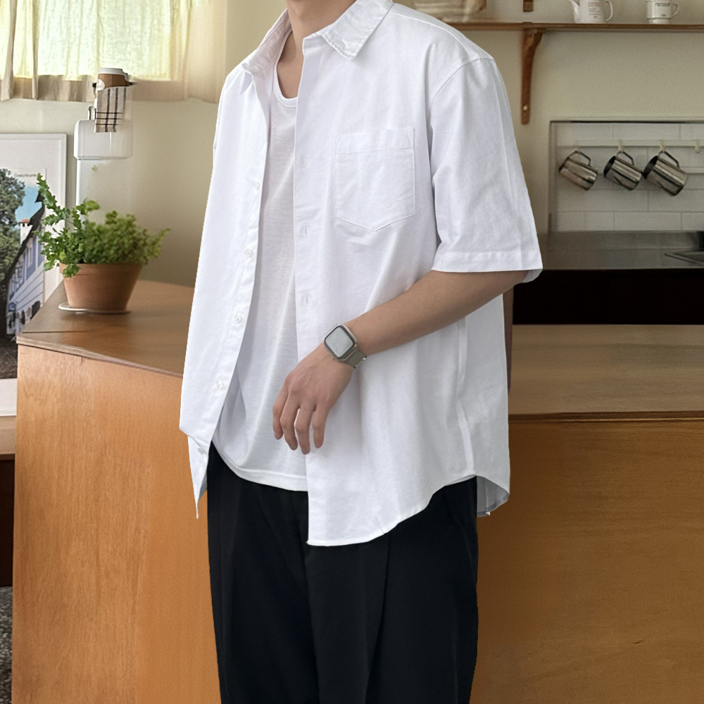 네이버 남자 반팔 셔츠 오버핏 쿨 옥스포드 흰색
