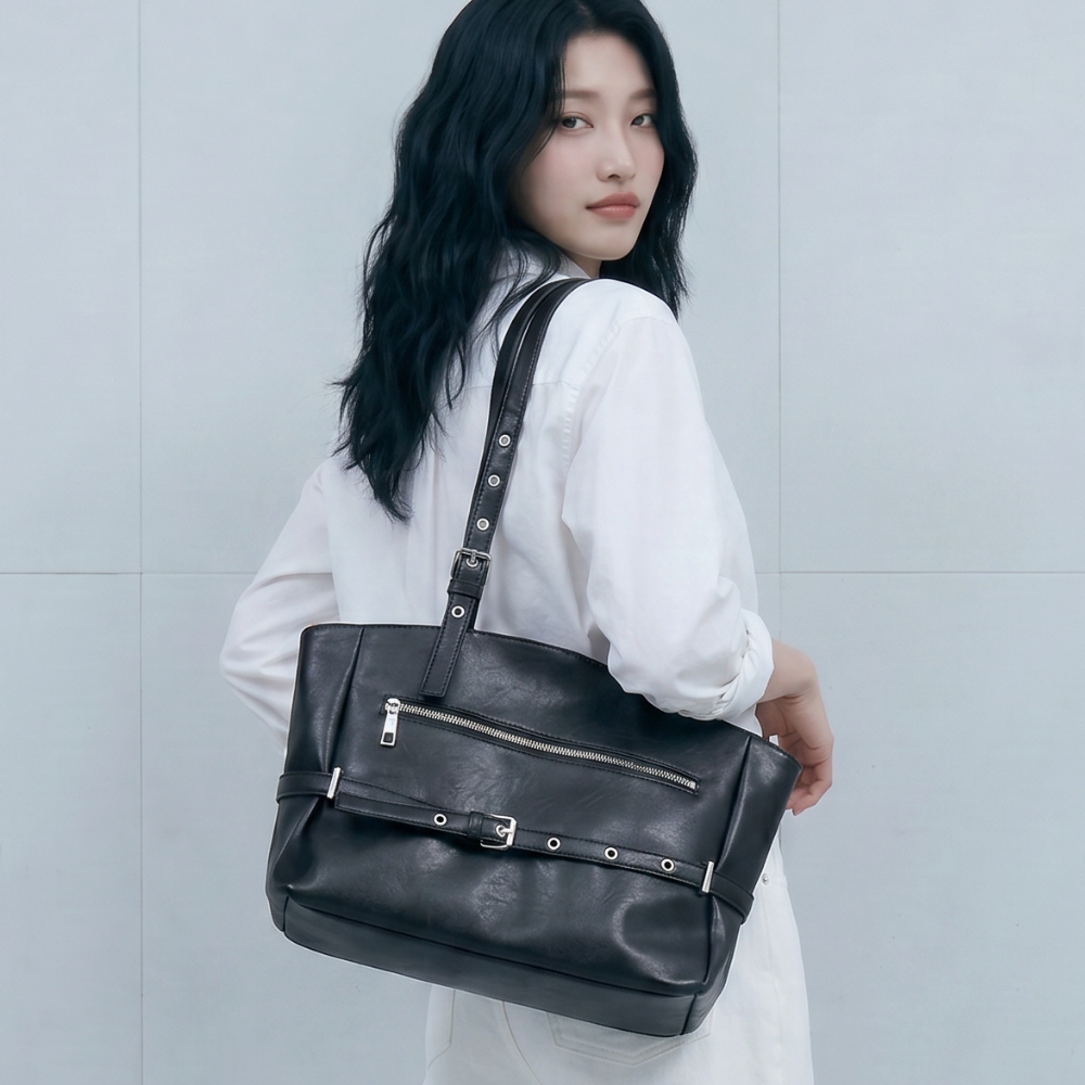 [먼슬리무드] 벨로나 클래식 숄더백 (2색상) 데일리 직장인가방 가죽 블랙 - 상품 이미지