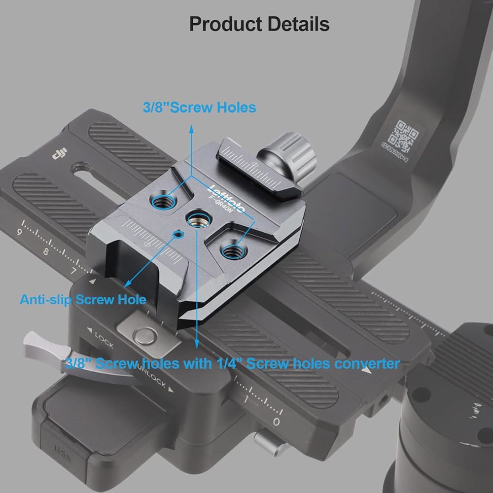 퀵 릴리스 클램프, QR 베이스, 카메라, 지윤 크레인 시리즈 및 카메라 삼각대용 DJI 로닌 S 2 /3 /3-pro /c2 짐벌과 호환되는 Arca-Swiss 표준용 클램프 - 상세 이미지 2
