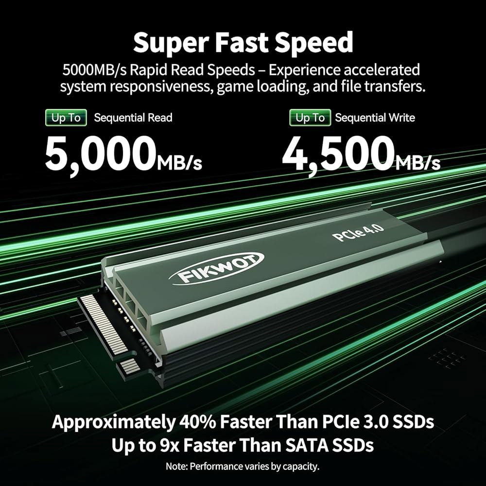 Fikwot FN960 1TB M.2 NVMe SSD PCIe Gen4 x4 2280 내장 솔리드 스테이트 드라이브, 히트싱크, 최대 5,000MB/s, 다이내믹 SLC 캐시, - 상세 이미지 3