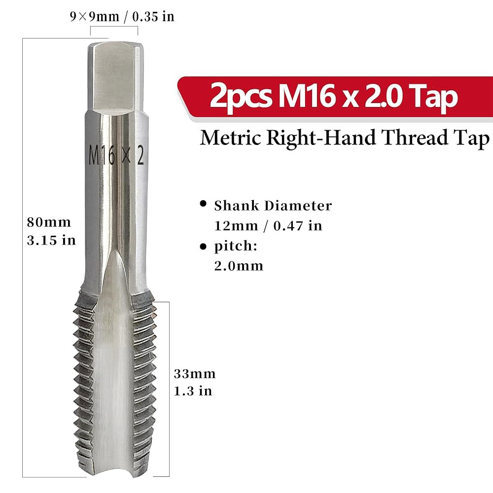 2Pcs M16x2.0 미터법 나사산 탭, HSS M16 x 2.0mm 오른손 테이퍼 & 플러그 탭 도구 1 5/8 -18 Die 5/8 x 18 Di - 상세 이미지 2