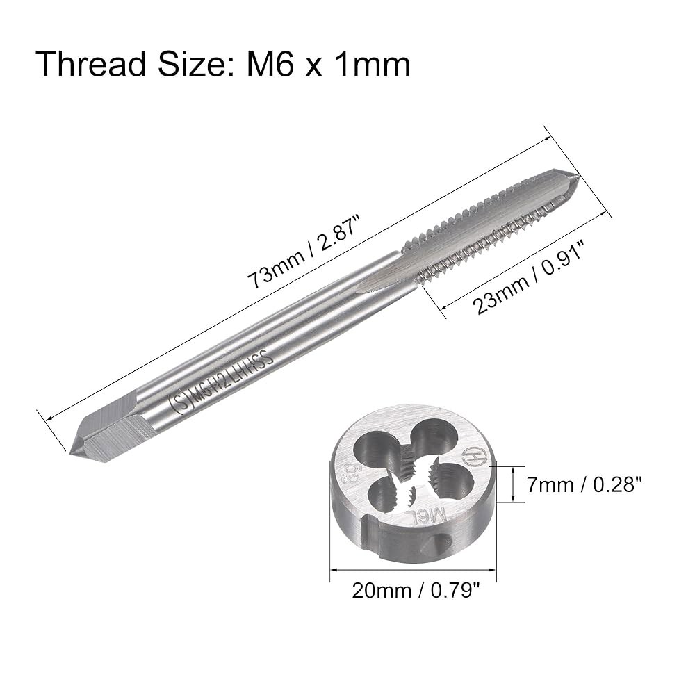 uxcell M6 x 1mm 미터법 왼손 탭 및 다이 세트, 둥근 나사 다이가 있는 기계 탭, 너트 볼트 수리용 키트 M5 x 0.8mm - 상세 이미지 2