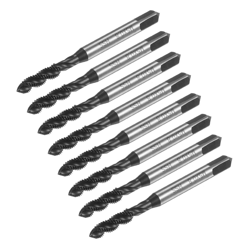 uxcell 8pcs 미터법 나선형 플루트 나사산 탭, M5 x 0.8 H2 기계 수리를 위한 질화물 코팅 6542 고속 강철 탭 도구 M5 x 0.8 - 상품 이미지